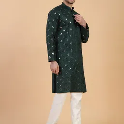 chirasvi Men Embroidered Cotton Silk Straight Kurta image 5