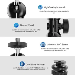MILLETS Cool Ballhead Multi-Function Double Ballhead with Shoe Mount & 1/4" Screw Double Ballhead with Shoe Mount for Monitors Led Light Rotating Flash Bracket image 4