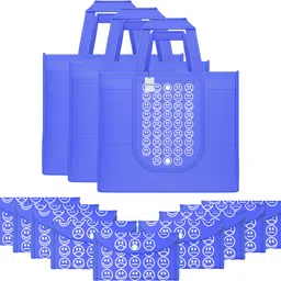 homestic Pack of 12 Smile Print Foldable Grocery/Shopping Bags For Women | Dark Blue Pack of 12 Grocery Bags-picture-23