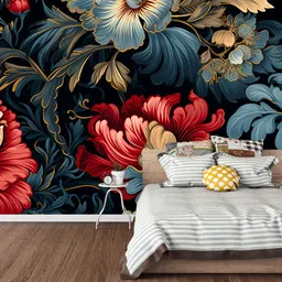 interawalldecor Vinyl Floral & Botanical Multicolor, Black, Red, Gold, Blue Wallpaper image 3