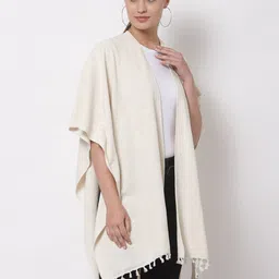 Arrabi Women Cream-Coloured Longline Tie-Up Cotton Shrug image 3