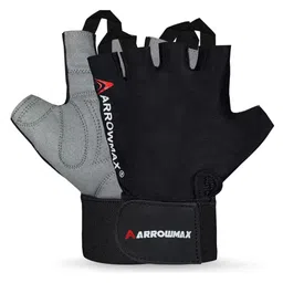 Arrowmax Gym Gloves with Wrist Support,  Black & Grey  Free Size  image 2