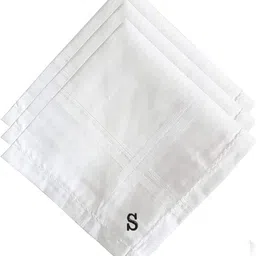 Mrunals Fashion Cotton Handkerchief initial "S" for Men, (Pack of 3),Black Embroidery ["White"] Handkerchief-picture-17