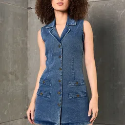 Women A-line Blue Mini/Short Dress-image-36