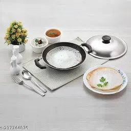 bluline Squashy Non-Stick Aluminium Appachatti Appachetty with Stainless Steel Appachatty with Lid 1 L capacity 22 cm diameter-picture-11