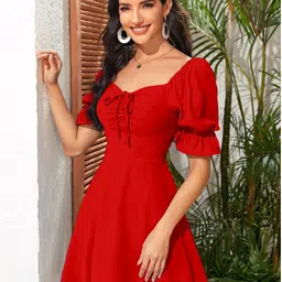 aahwan Women A-line Red Above Knee/Mid Thigh Length Dress-picture-27