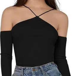 siyara Party Regular Sleeves Solid Women Black Top-picture-11