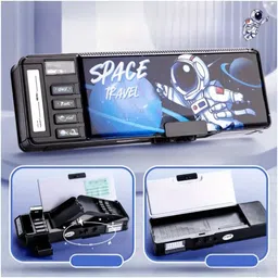 radhey preet Astronaut, Universe Print Multi Compartment Button Operated Password Protected Compass Box For Kids, Price For 1Pc | RP1138 Art Plastic Pencil Box image 4