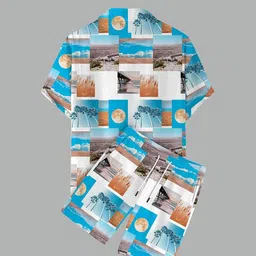 cheapshirts Men Top & Shorts Set Light Blue Printed image 4