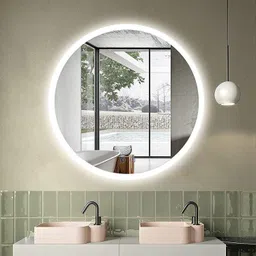 khushi decors 21x21 Inch LED Wall Mirror Glass with Touch Sensor Lights for Home Decor HS23 Bathroom Mirror image 3