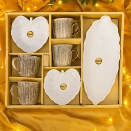 radhagiftshop Pack of 7 Ceramic Ceramic cup set with 2 small and 1 leaf design Trey image 2