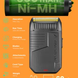 Frinzoo Cordless Use, USB Charging, Lightweight Design with 60 Min Runtime - Black Shaver For Men image 2