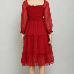 jazzups enterprises Women Fit and Flare Red Below Knee Dress image 2