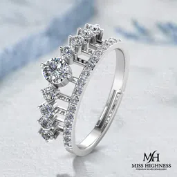 miss highness 925 Pure Starling Silver Elizabeth's Crown Special Ring For Ladies Sterling Silver Cubic Zirconia Rhodium Plated Ring-picture-12