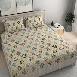 star tex Cotton King Fitted (Elastic) 210 TC Floral Bedsheet-picture-32