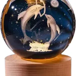 wengonvila Crystal Ball Night Light 3D Inner Carved Lighting Crystal Ball with LED Base Table Lamp image 1