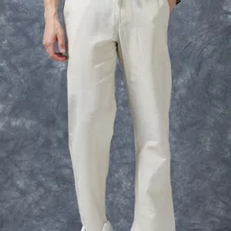 roadster Men Relaxed Cream Pure Linen Trousers-picture-16