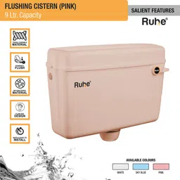 ruhe PVC Flushing Wall Hung Pink Water Cistern with 9 Liter Capacity Side Handle Flush Tank image 3