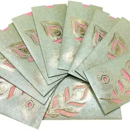 koogly Pink & Green Mor Pankh Design Shagun Card For Money Gift Envelopes image 3