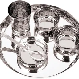 pancraft Pack of 6 Stainless Steel Royal 6pc Stainless Steel Dinner Set | Hammered Mirror Finish | 11.5 Inch Dinner Set-picture-37