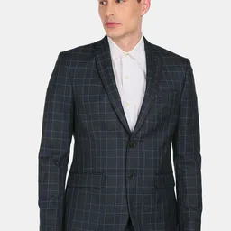 Arrow Men Blue Checked Single Breasted Blazers-picture-31