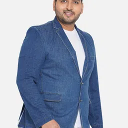 John Pride Men Plus Size Blue Solid Single Breasted Denim Casual Blazer image 4