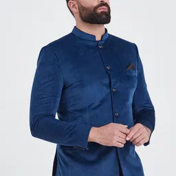 MR BUTTON Self Design Slim Fit Velvet Blazer image 5