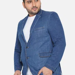 John Pride Men Plus Size Blue Solid Single Breasted Denim Casual Blazer image 3