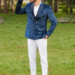 MR BUTTON Velvet Double-Breasted Slim-Fit Blazer image 2