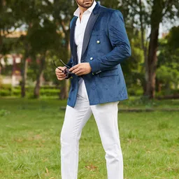 MR BUTTON Velvet Double-Breasted Slim-Fit Blazer image 4