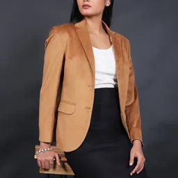 Talethread Notched Lapel Collar Single-Breasted Cotton Velvet Casual Blazer image 4