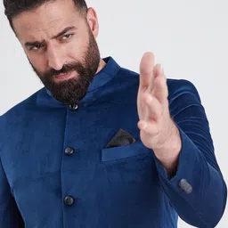 MR BUTTON Self Design Slim Fit Velvet Blazer image 4