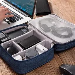 HOUSE OF QUIRK Navy-Blue & Grey Electronics Accessories Organizer Bag-picture-26