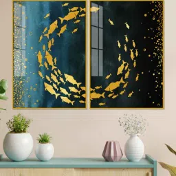 Group Of Golden Fishes Acrylic Framed Art Panel (Set Of 2)-image-14