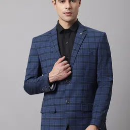 Cantabil Men Navy Blue Checked Single-Breasted Formal Blazer-picture-48