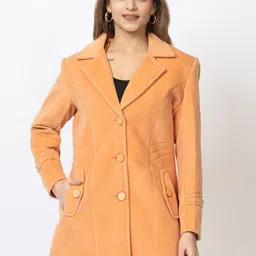 Lady Leaf Notched Lapel Neck Single-Breasted Acrylic Long Overcoats-picture-11