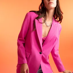 DeFacto Women Pink Solid Single-Breasted Blazer-image-55