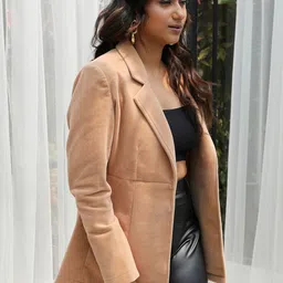 Campus Sutra Single-Breasted Suede Blazer image 3