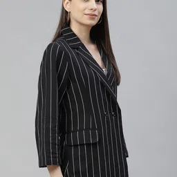 Cottinfab Striped Notched Lapel Collar Double Breasted Pure Cotton Formal Blazer image 2