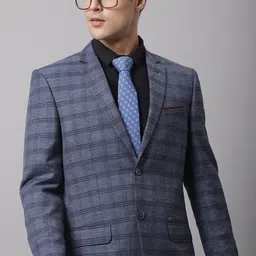 Cantabil Men Navy Blue Checked Single Breasted Formal Blazer image 2