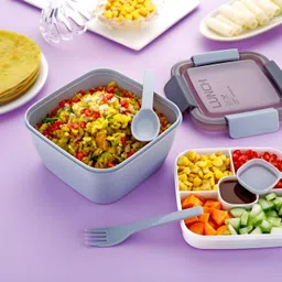 rambosil Premium 750ml Lunch Box For Kids, Cute Portable Leakproof Tiffin Box For Kids 2 Containers Lunch Box image 2