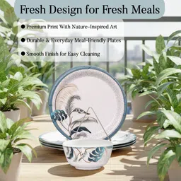 golden fish Pack of 12 Melamin 12 Pieces Dinner Set – Durable, Stylish,Crockery Set for Dining & Gifting Dinner Set image 3