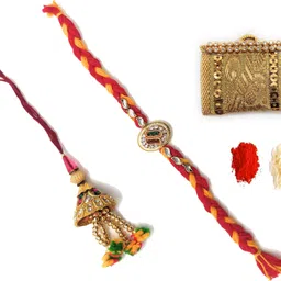 pride kraft Bhaiya Bhabhi KUNDAN RAKHI Bhaiya Bhabhi Pair WITH ROLI CHAWAL | Rakhi Gift | Brother and Bhabhi Rakhi | Couple Rakhi with lumba rakhi Kundan Rakhi, Chawal Roli Pack Set-picture-24