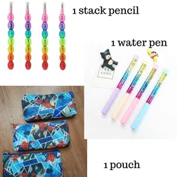 prezzie villa 11pcs Spiderman Bag Combo of Pouch, Pencil, Pen, Eraser, Ruler Sharpener, Bottle Waterproof Backpack image 3