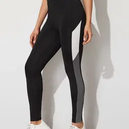 kgn hub Color Block Women Black Tights-picture-18