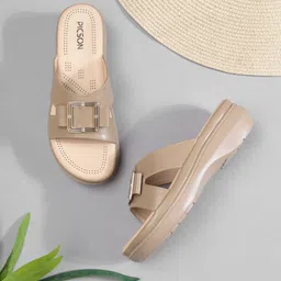 picson Women Comfortable Slide Sandal | Gold Buckle Detail with Extra Soft Cushioning Heels Sandal-picture-28