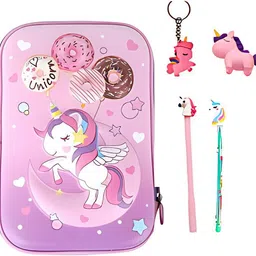 k3nterprises Dream Pony Pencil Box Combo for Girls with Pen Eraser Keychain Gift Set unicorn Art EVA Pencil Box image 1