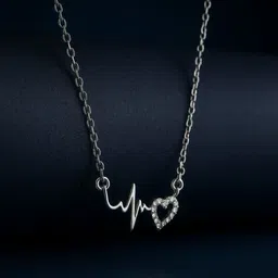 ak art gallery Heartbeat Pendant for Girl Heartbeat Pulse Necklace for Girl and Women Platinum Metal, Silver Locket Set image 1