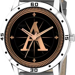 gadgets world Fancy Design Stylish ALPHABET A Dial Grey Leather Strap Men Wrist Watch Analog Watch - For Men ALPHABET A Design Letter A Style ALPHA-A-AVO-SIL-GRY-L image 4