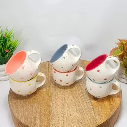 the india style Pack of 6 Ceramic white Multi color pari #50 Ceramic tea/Coffee cup (120 ml, Pack of 6)-picture-24